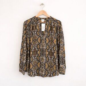 Peyton Jensen Viv Snake Button Front Long Sleeve Blouse Brown/Black L